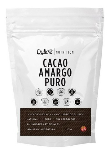 Cacao Amargo Puro 120gr Dulkre Nutrition Sin Tacc Vegano Prm