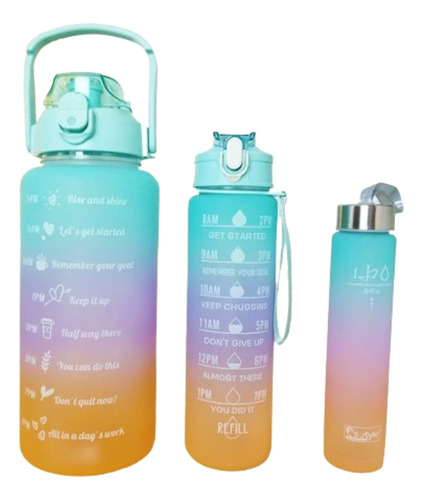 Kit Garrafa Motivacional Squeeze Água Academia Fitness Com 3