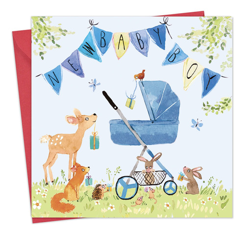 Twizler Nueva Tarjeta De Bebe Nino Con Cochecito Azul, Bande