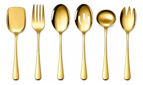 Kit 6 Talheres Grandes Dourado Inox Utensilios Servir Salada