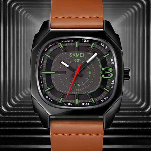 Reloj de pulsera analógico de piel de cuarzo simple de Skmei, color negro