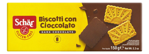Biscoito Cobertura Chocolate Amargo sem Glúten Schär Caixa 150g