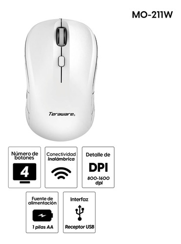Mouse Inalámbrico Teraware Mo-211w 1600 Dpi 4 Botones,blanco