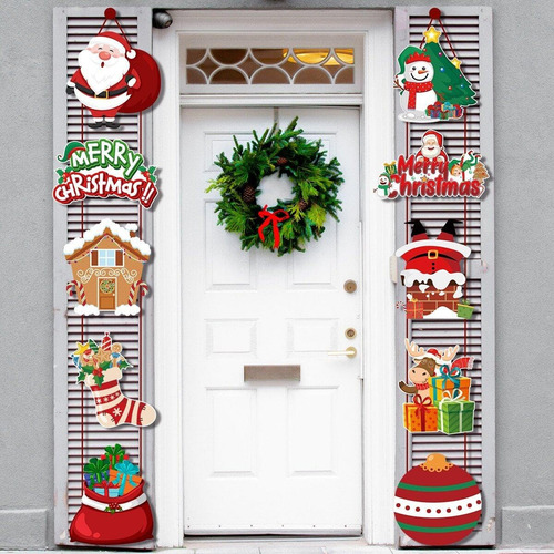 Para Cartel Colgante De Puerta De Feliz Navidad, 1 Par De