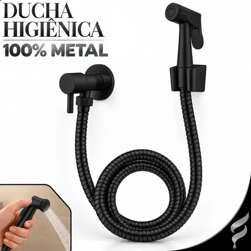 Ducha Higiênica Soft Inox Chuveirinho Completa 100% Metal Preto Fosco 1/4 De Vol