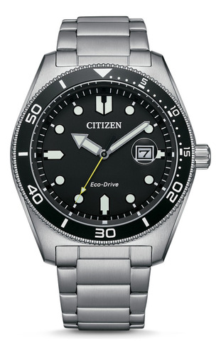 Reloj Citizen Aw176081e Hombre Acero Inoxidable Y Fechador Color De La Malla Plateado Color Del Bisel Gris Color Del Fondo Negro