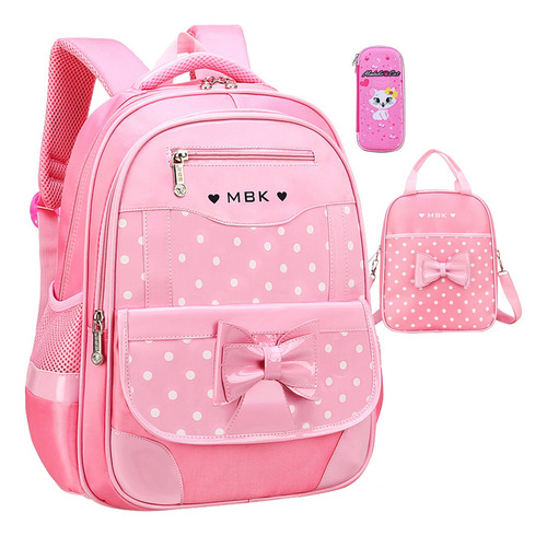 Mochila Escolar Kawaii De Niña, Primaria Infantil Preescolar Juego De 3 Piezas Color Rosa