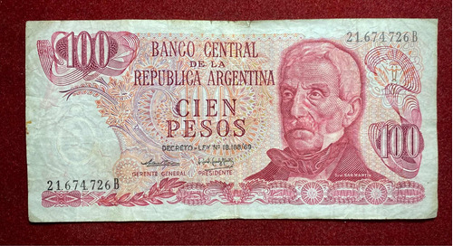 Billete 100 Pesos Ley Argentina 1974 Bottero 2395 Serie B