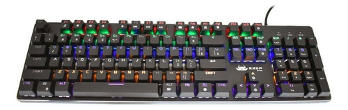 Teclado gamer Knup KP-2051 QWERTY Knup Blue português Brasil cor preto com luz 12 cores