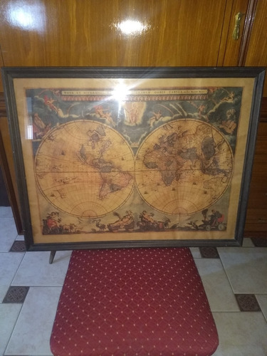 Antiguo Mapamundi Cuadro Con Vidrio 74x58 Mapa Lamina Latin