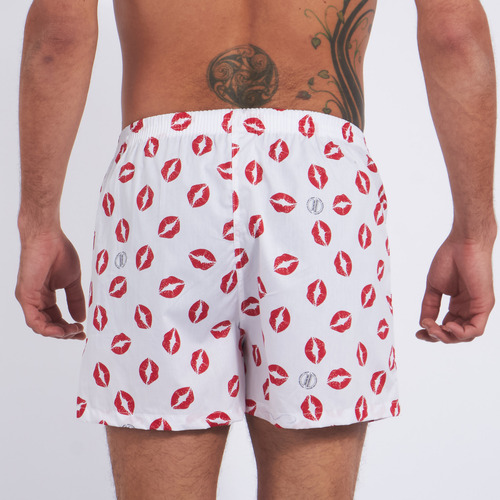 Bóxer Hombre Kevingston Estampado Blanco Besos Rojos