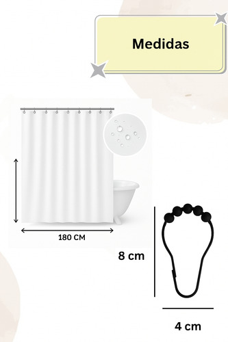 Combo De Baño Con Cortina De Ducha Protector Barral Ganchos Piedras Gris