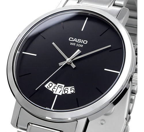 Reloj Casio Mtp-b100d-1e Unixes Metal Sumergible Calendario Color de la malla Plateado Color del bisel Plateado Color del fondo Negro
