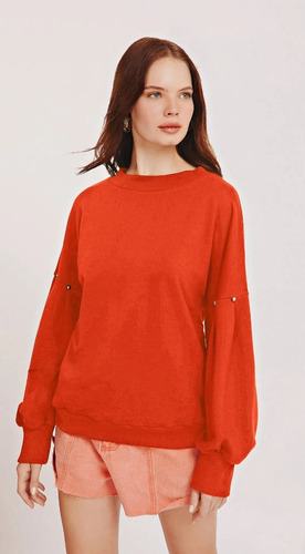 Imagem 2 de 10 de Blusa Moletom Decote Redondo Manga Longa Detalhe Morena Rosa