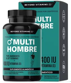 Multivitaminico De Hombre Con 23 Ingredientes + Vitamina D3 - Sin Saborizante - Suplemento Alimenticio - 60 Cápsulas