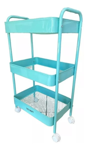 Carro Carrito Organizador Metalico 3 Estantes Color Aqua Ibi