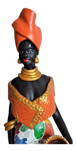 Imagem 5 de 8 de Boneca Africana Turbante E Xale Laranjas Artesanato Caruaru