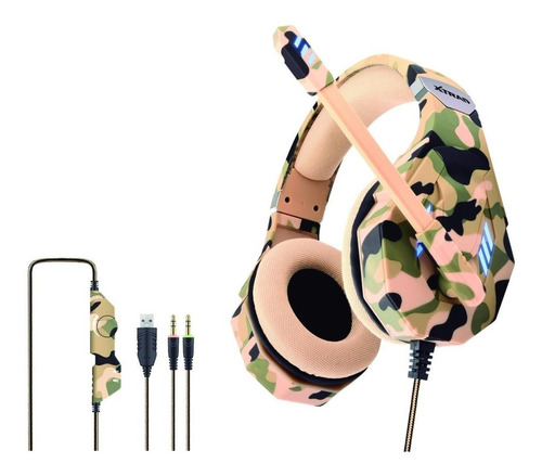 Headset Pro Gamer Camuflado Com Microfone Bege Xtrad Lc-821 Cor da luz Marrom-claro