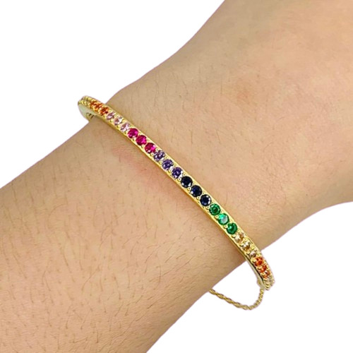 Pulsera Media Esclava Con Cubic Multicolor Baño De Orops 340