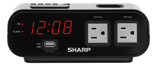 Reloj Despertador Digital Sharp Modelo Con 2 Tomas Usb Y Pro Negro
