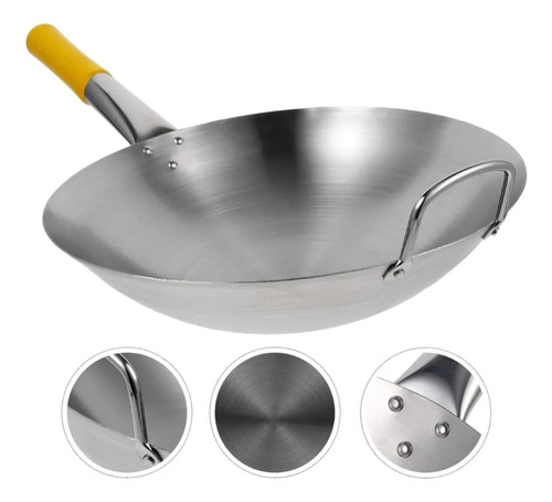 Sartén Wok Chino Acero Inoxidable Mango De Madera 30cm
