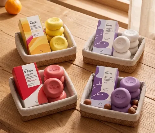 Presente Kit 4 Caixas Sabonetes Tododia 5un 90g Cada 1 Limao Siciliano 1 Algodao 1 Morango E Baunilha 1 Amora
