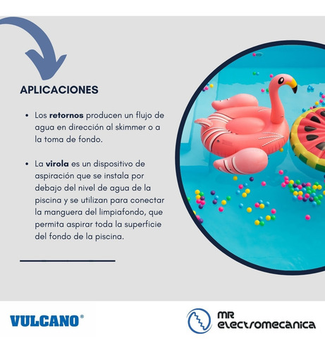 Imagen 3 de 10 de Kit Vulcano Piscina Fibra Vidrio: 3 Retornos + 1 Virola
