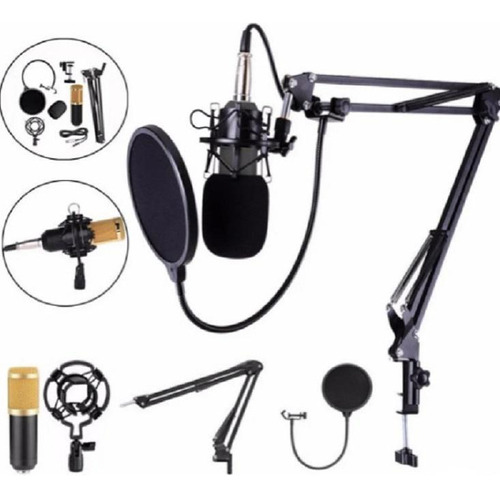 Kit Estúdio Profissional Com Microfone Condensador E Shock M