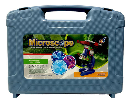 Kit De Microscopio + Valija + Accesorio + Didactico +soporte Color Azul Rojo Gris Negro