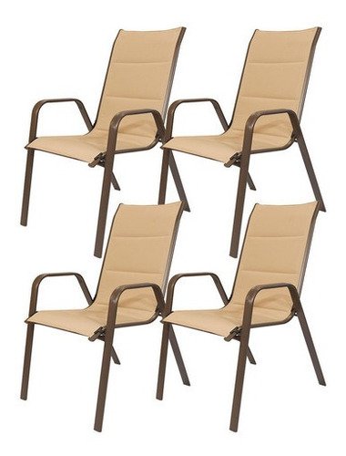 Set X 4 Sillón Silla Acero Pintado Reforzado Apilable Tela