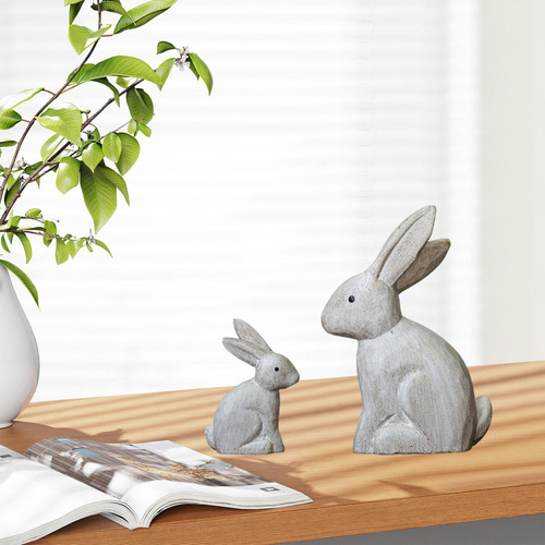 2 Estatuas De Conejo De Madera, Esculturas De Conejo,