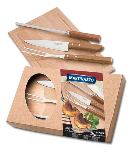 Juego Para Asado 4 Piezas Con Tabla Madera - Mundo Trabajo