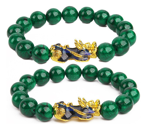 A 2 Pulseras Pixiu Fortune De Color Verde Feng Shui Jade.