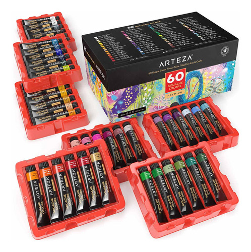 Arteza 60 Tubos De Pinturas Gouache Premium Para Arte