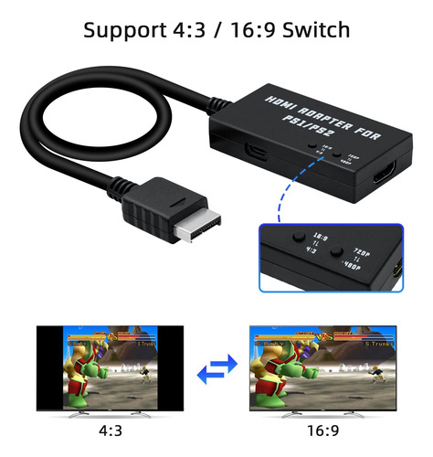Adaptador Hdmi Para Ps1 Ps2 Conmutación 480p 720p 43 169