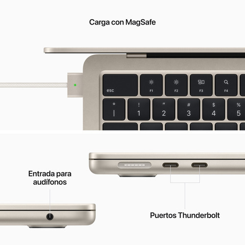 MacBook Air M2 2022 starlight 13.6", Apple M2 8GB de RAM 256GB SSD, Apple M2 10-Core GPU 2560x1664px macOS