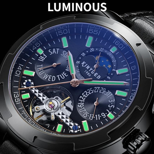 Reloj Automático Con Cronógrafo Luminoso Kinyued Para Hombre Color De La Correa Marrón