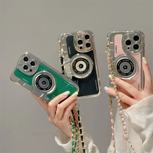 Funda Con Cámara Y Teléfono Para iPhone 16, 15 Pro Max, Funda Retro Con Cordón