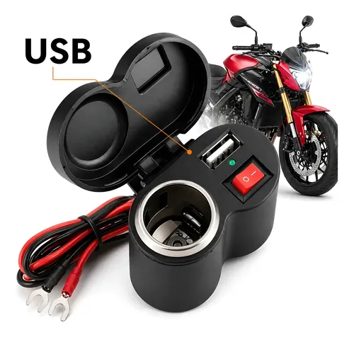 Tomada Moto Carregador 12v Usb Isqueiro Impermeável C/ Tampa