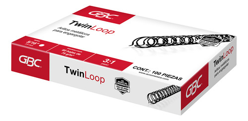 Arillo Metálico Twinloop Gbc 5/16 Pulgadas Paso 3:1 -100 Pzs Color Negro