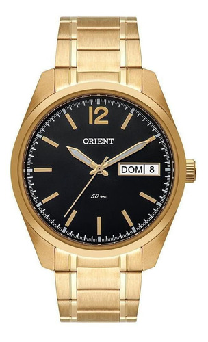 Relógio Masculino Dourado Orient Fundo Preto Com Data + Nf