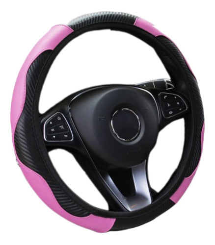 Funda Cubre Volante Accesorio Auto Mujer Cuero Carbono Rosa