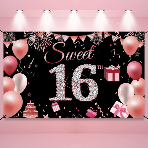 Cartel De Cumpleaños Con Texto En Inglés Sweet 16 , Decorac