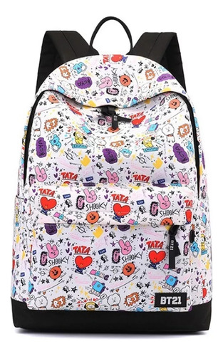 Mochila Kawaii K-pop De Bt21 De Bts Blanca Con Personajes