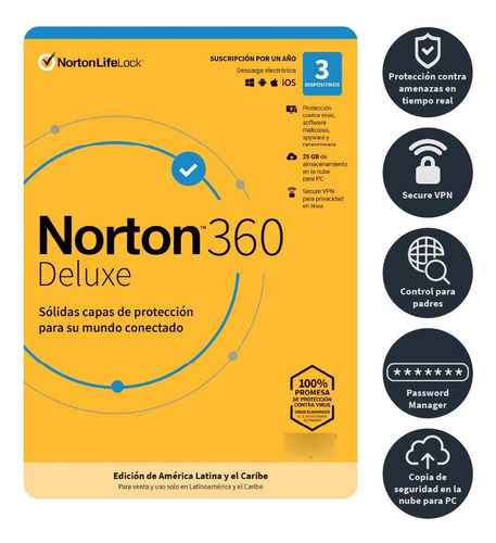 Norton 360 Deluxe 2024  Antivirus 3 Disp 1 Año