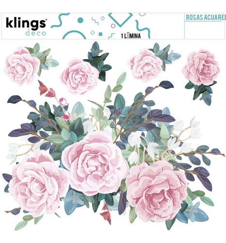 Imagen 2 de 6 de Vinilos Decorativos Flores Rosas Acurelas Shabby Romantic