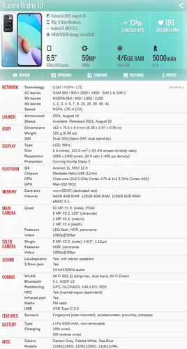Xiaomi Redmi 10 21061119dg 6gb 128gb Dual Sim Duos