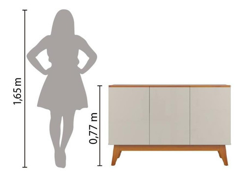 Balcão Buffet Bancada Ares Lux 1,21m Off White Com Naturale Cor Off White/nature