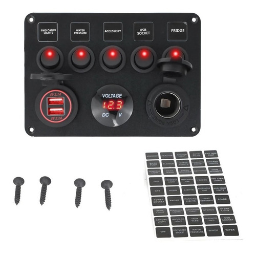 Imagem 1 de 4 de Painel Elétrico 5 Chaves 2 Usb Com Voltímetro Lancha Barco