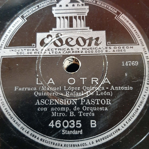 Pasta Ascension Pastor Con B Teres Orquesta Odeon C398